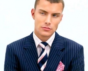 Herringbone Stanwyck Stripe navy suit, Nobility Stripe pink shirt, Hewitt tie, Herringbone linen handkerchief.