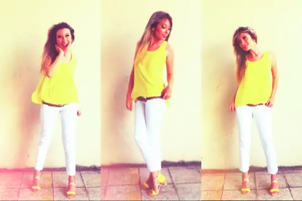 blusa amarela com calça branca